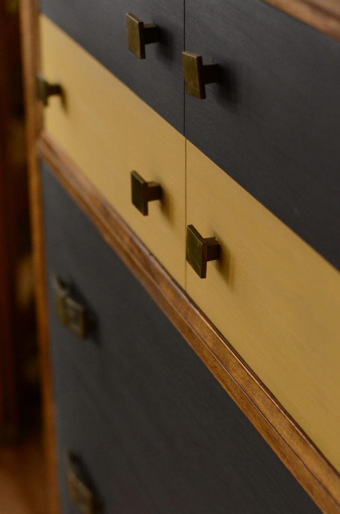 milk paint, MCM, mid-century modern, stripping, refinishing, brass hardware, original hardware