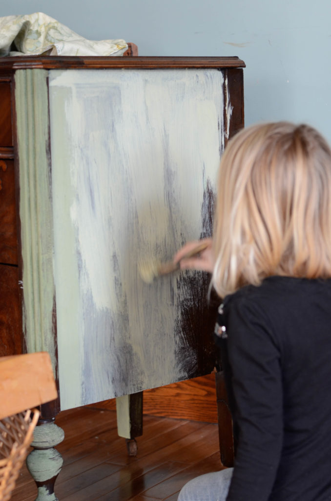 vintage vanity, vintage desk, stripper, refinishing, before and after, veneer, shellac, milk paint, chippy goodness, painting furniture