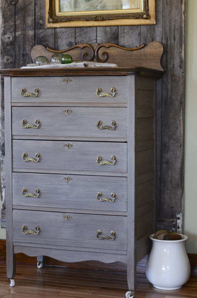 Gray Dresser, Milk paint, milk paint wash, developing a plan, structural issues, fixing a drawer, original craftsman