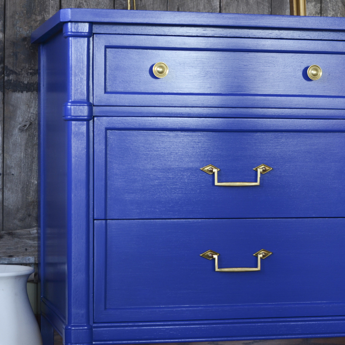 A Drexel dresser, finished in Klein Blue Milk Paint from General Finishes
